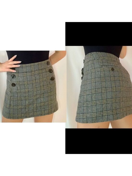 GAP Dresses & Skirts - GAP gray brown wool plaid check button detail miniskirt Sz 8